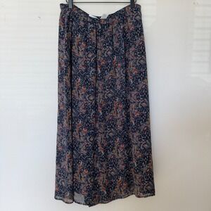 VTG 90s Y2K Elizabeth Fairy Grunge Maxi Skirt XL Blue Floral Chiffon‎ Academia